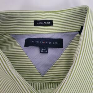 Tommy Hilfiger Mens 16.5 neck 32-33 Long Sleeve Shirt Green Stripe Button Up